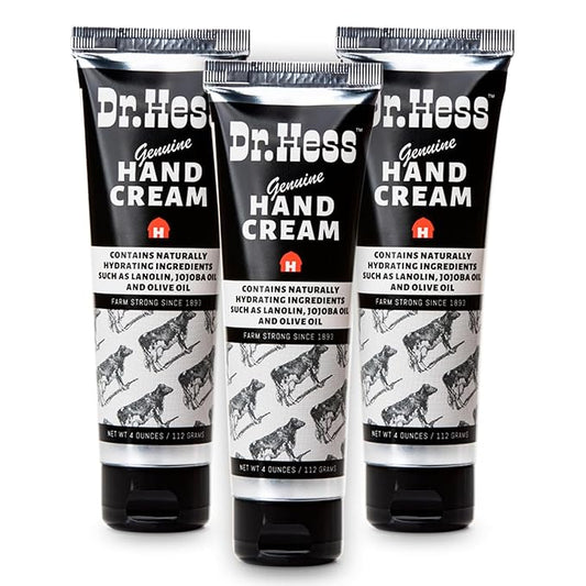 Dr. Hess Genuine Hand Cream, Nourishing & Softening Lotion for Dry, Cracked Hands & Heels, Eczema Relief, with Lanolin, Beeswax, Olive Oil & Vitamin E, Cruelty-Free, 4 oz 3 Pack