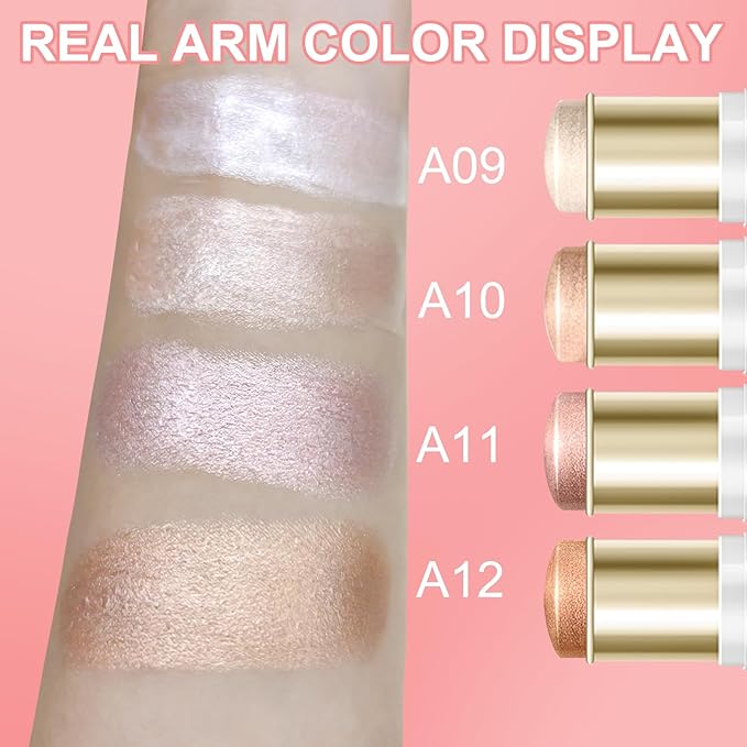 Ponhey Highlighter Makeup Stick for Face and Body, Non-greasy Finish,Delivers a Natural Glow, Long Lasting Waterproof Pearl White Glimmer Glow Sparkly Glitter Body Shimmer