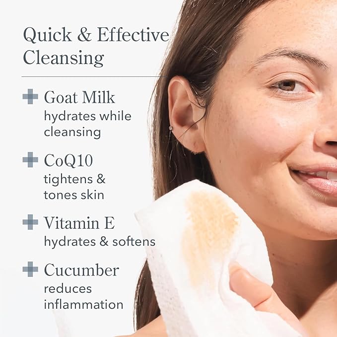 Beekman 1802 Glacial Mint & Eucalyptus Face Wipes - 30-Count - Scented - Cleanses, Nourishes & Hydrates - With Goat Milk, Aloe Vera - Good for Sensitive Skin - Cruelty Free