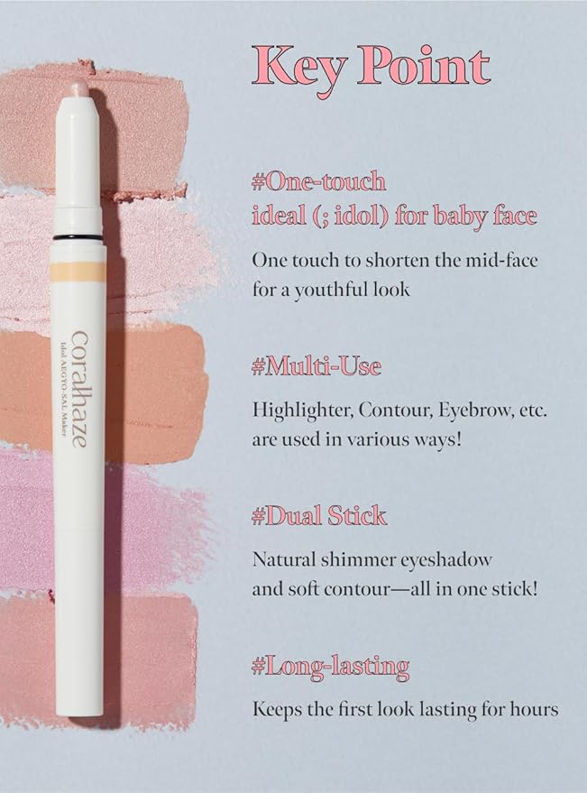 CORALHAZE Idol AEGYO-SAL Maker 02 Sparkling Pink, 2-in-1 Under-Eye Highlighter and Contour Liner for Bright, Voluminous Eyes, Long-Lasting, Smudge-Proof Shimmer Stick with Natural Glow, Korean Beauty