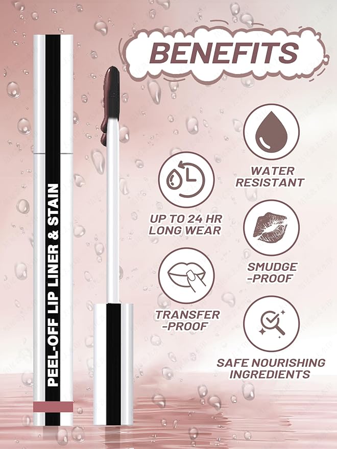 Lip Stain Peel Off Lip Liner Stain with Tweezer, Long Lasting Matte Lip Tint Tattoo, Highly Pigmented Color Lip Makeup, Waterproof Lipstick, Transfer-proof Lipstain for Women, Neon Rose