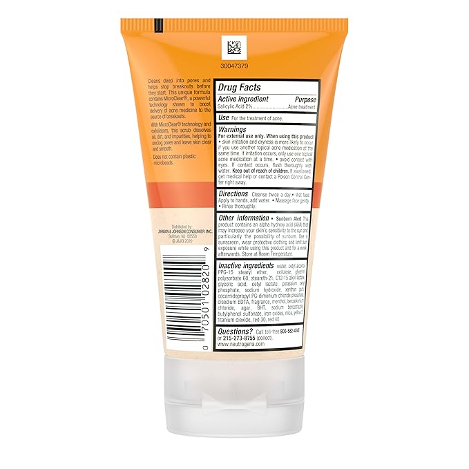 Neutrogena Oil-Free Acne Face Scrub, 2% Salicylic Acid Acne Treatment, Daily Face Wash to help Prevent Breakouts, Exfoliating Facial Cleanser for Acne-Prone Skin, Twin Pack, 4.2 fl. oz, 2 Pack