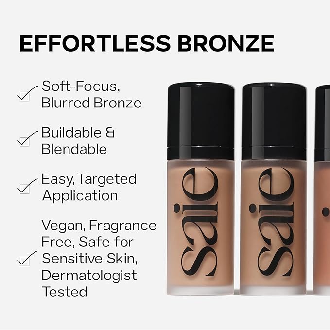 Saie Dew Bronze - Hydrating Liquid Bronzer Stick For a Sun Kissed Glow - Liquid Contour Stick Infused with Nourishing Skin Care Ingredients - Sculpted Face Makeup Essential - Swim (0.4 oz)