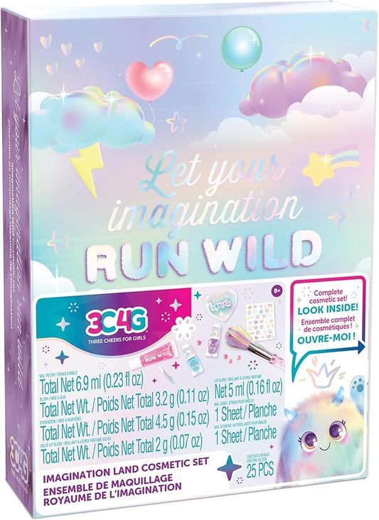 Make It Real 3C4G: Imagination Land Cosmetic Set - 25pc Complete Beauty Set, Blush, Eyeshadow, Lip Gloss, Nail Polish, Three Cheers for Girls, Kids Ages 8+