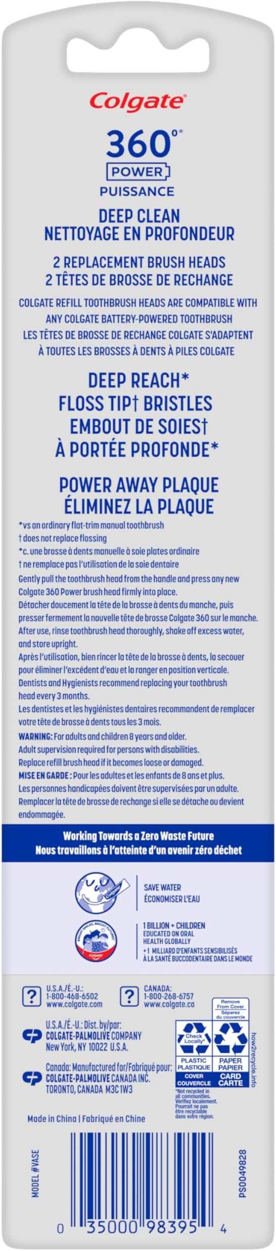 Colgate 360 Deep Clean Battery Powered Toothbrush Replacement Heads, Soft, 2 Pack