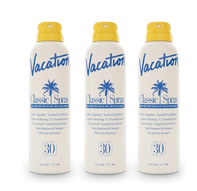 Vacation Classic Spray Sunscreen SPF 30 3-Pack, Broad Spectrum Sunscreen Spray, Vegan Sunblock Spray, Body Lotion with SPF, Spray Sunscreen SPF 30, 6 fl. oz. (Pack of 3)