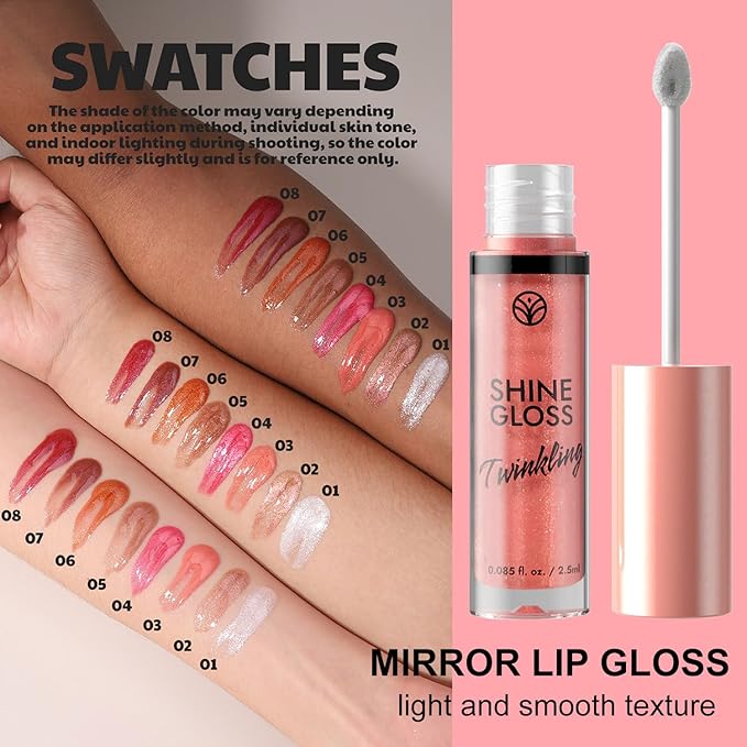 Brown Lip Gloss Women Girls Plumping Lip Gloss Glitter Tinted Lip gloss Oil Plumper Hydrating Long Lasting Moisturizing Non Sticky Makeup lip gloss (05# Nude Brown Shimmer)