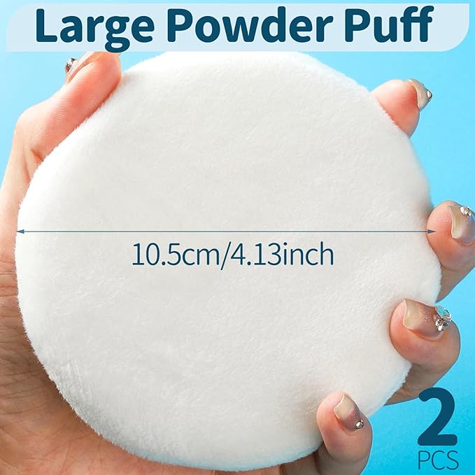 Teenitor 2pcs Powder Puff, 4.13 Inch Powder Puff for Body Powder, Body Powder Puff Large Powder Puff Loose Powder Puffs Soft Velour Body Powder Puff and Container White