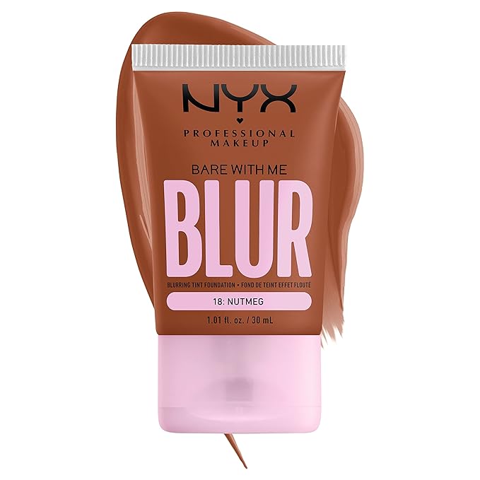 NYX PROFESSIONAL MAKEUP Bare With Me Blur Skin Tint Foundation Make Up with Matcha, Glycerin & Niacinamide - Nutmeg