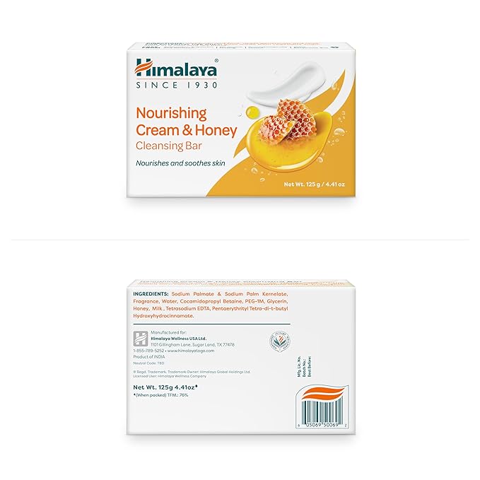 Himalaya Nourishing Cream & Honey Cleansing Bar, Face and Body Soap for Soft Skin, 4.41 oz, 12 Pack