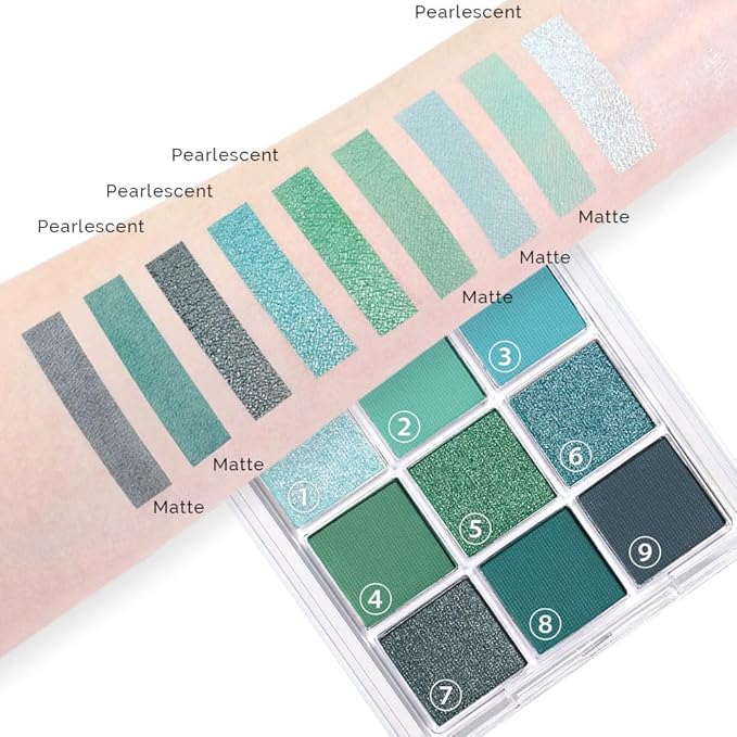 9Colors Green Avocado Color Colorful Bright Eyeshadow Palette Makeup,Highly Pigmented Matte Sparkle Eye Shadow Palette Long Lasting Waterproof Blendable,Emerald Bright Eyeshadow Palette