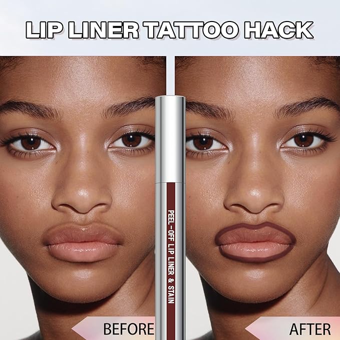 Cilrofelr Peel Off Lip Liner Stain with Tweezer, Long Wear Tattoo Lip Liner, Peel Off Lip Stain with Matte Finish, Long Lasting, Waterproof, Transfer-proof, Highly Pigmented Color (Espresso)