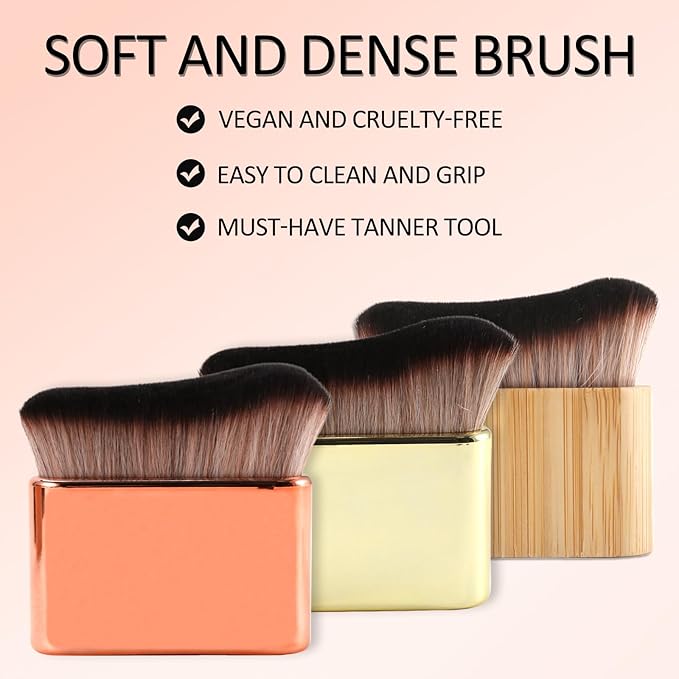 Self Tan Brush-Kabuki Brush for Body,Sunscreen Tanning Brush,Blusher,Shadow,Powder,Bronzer and Foundation Self Tanner Brush,Makeup Brushes for Face and Body(Rose Gold)
