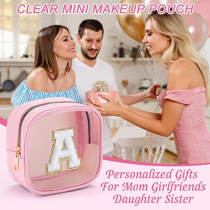 YOOLIFE Small Cosmetic Bag for Purse Mini Makeup Bag for Teacher Cute Clear Make Up Pouch for Travel Tiny Leather Pink Make Up Organizer Case for Backpack Toiletry Bag Waterproof Square Pouch B