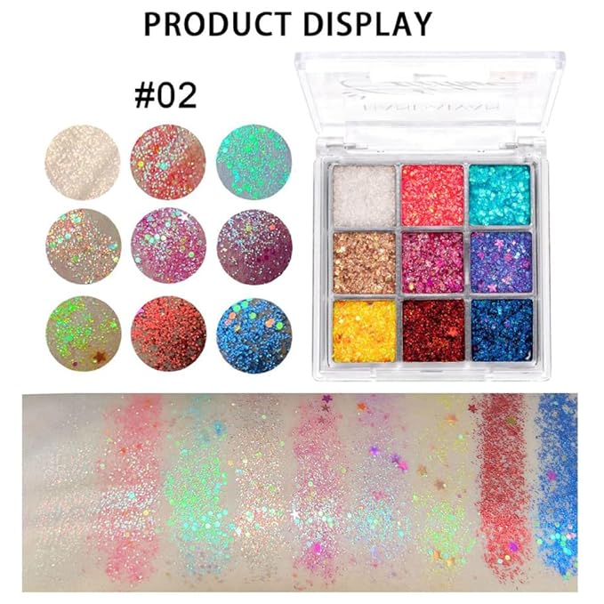 Glitter Eyeshadow Palette, Shimmer Purple Pink Blue Colorful Eyeshadow Palette, Lip Face Eye Glitter Makeup, Lasting Waterproof High Pigmented Eye Shadow Palette for Girl Women