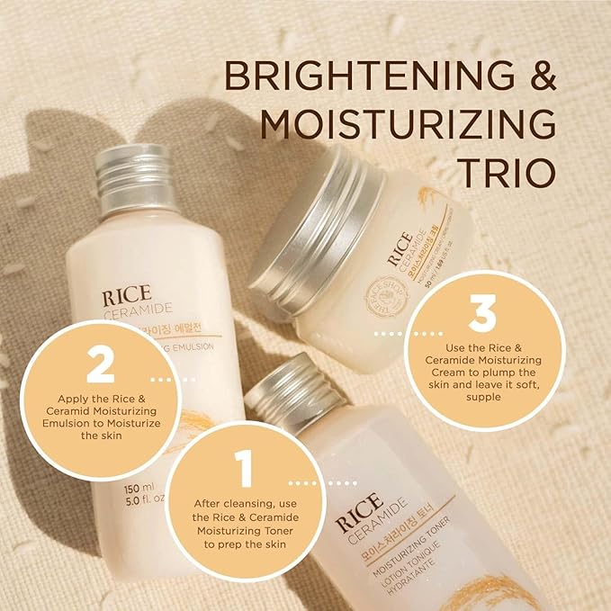 The Face Shop Rice Ceramide Moisturizing Cream - Rice Extract + Rice Bran Oil - Hydrating Targets Dryness, Brightening - Dermatologically Tested - Lightweight Moisturizer Face Cream - Korean Skin Care