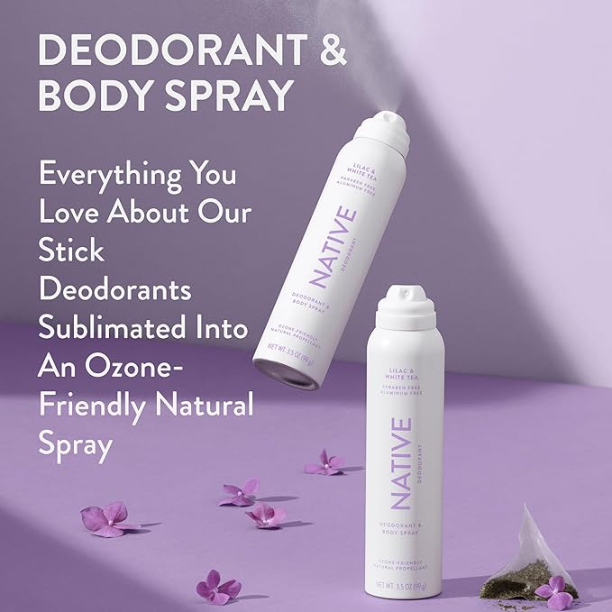 Native Deodorant & Body Spray Contains Naturally Derived Ingredients | Deodorant for Women and Men, All Day Odor Protection, Aluminum and Hydrocarbon Propellant Free | Lilac & White Tea