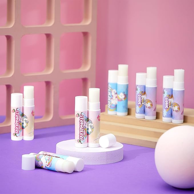 24 Pcs Unicorn Lip Balm Back to School Gift Unicorn Party Favors Lip Balm for Girls Birthday Party Favors Lip Gloss for Kids Gifts for Kids Fruity Favors Unicorn Gift for Cute Girls