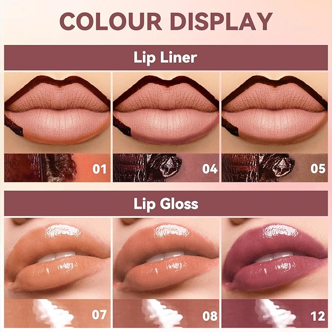 Nude Peel Off Lip Liner Stain Tattoo with Light Nude Lip Gloss Glow Oil, Non-Stick Cup High Shine Lip Combo Waterproof Long Wear Lightweight Glossy Lipstick Makeup