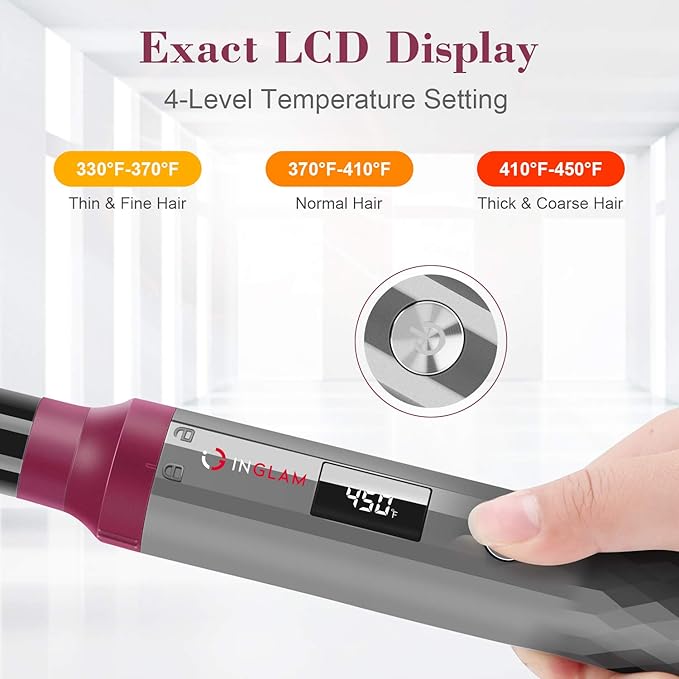 IG INGLAM Curling Iron Wand Set, 8 in-1 Interchangeable Ceramic Barrels with Infrared, Cucurbit, Tapered, Extended, 1in, 1 1/4 in, 3/4in Barrels and Clips