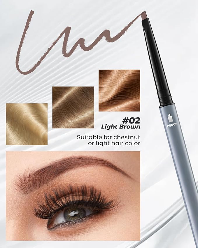 12Pcs Microblading Eyebrow Pencils Light Brown Waterproof Eye Brow Pencil w/Eye Brow Razor & Scissors Kit 0.5mm Ultra-Fine Tip Creates Hair-Like Strokes for Women Effortless Natural Brows