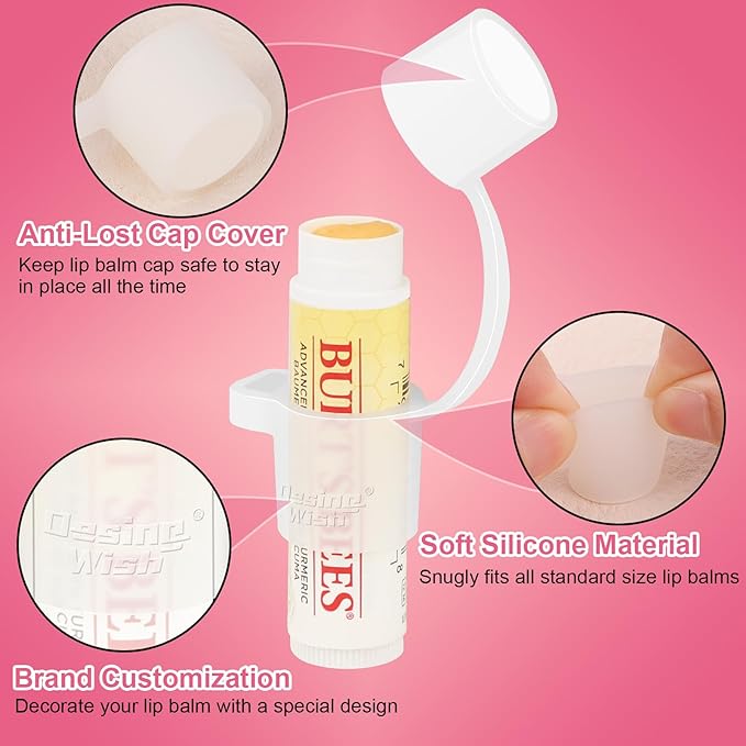 Desing Wish Silicone Lip Balm Holder with Cap Cover Portable Chapstick Holder Keychain Sleeve Lip Balm Key Chain with Key Ring and Neck Strap Lanyard - Transparent