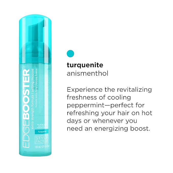 Style Factor EDGE BOOSTER Extra Strength Setting Mousse – Frizz Control, Extra Volume, and Conditioning – 6.4oz Turquenite Mousse for Curly Hair