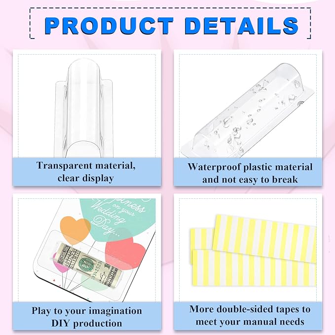60 Pcs Lip Balm Pouches Plastic Money HolderClear Lipstick Holder Clear Plastic Domes for Gift Card DIY Crafts with Double Side Tape