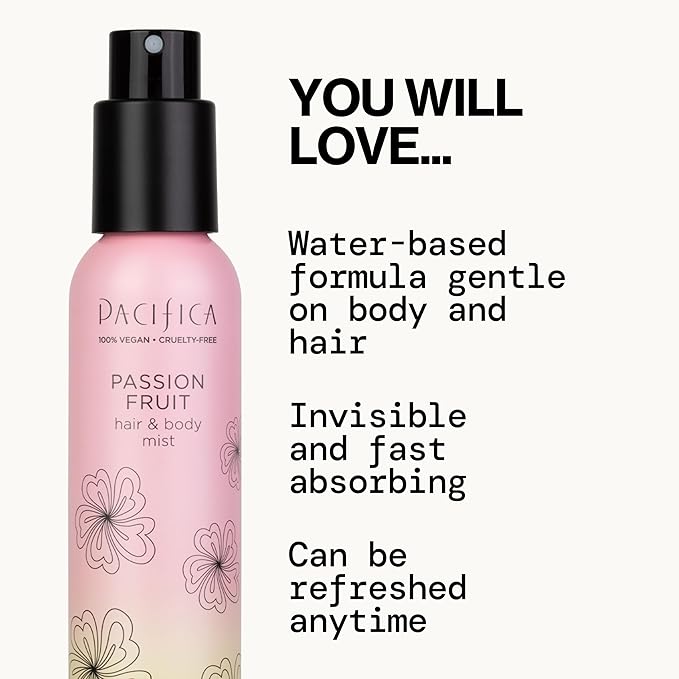 Pacifica Hair Mist Perfume & Full Body Spray for Women - Passion Fruit Body Mist Fragrance w/Pineapple, Orange Blossom, Vanilla, Sandalwood & Bergamot – Alcohol-Free, Vegan & Cruelty-Free, 5 oz