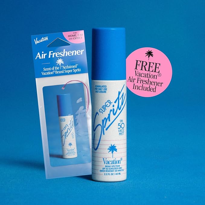Vacation Super Spritz SPF 50 Face Mist & Air Freshener Bundle, Daily Face Sunscreen Spray, Clean & Lightweight Feel, Water-Resistant, Non-Comedogenic, Vegan, Travel Size, 2.2 Fl. Oz.