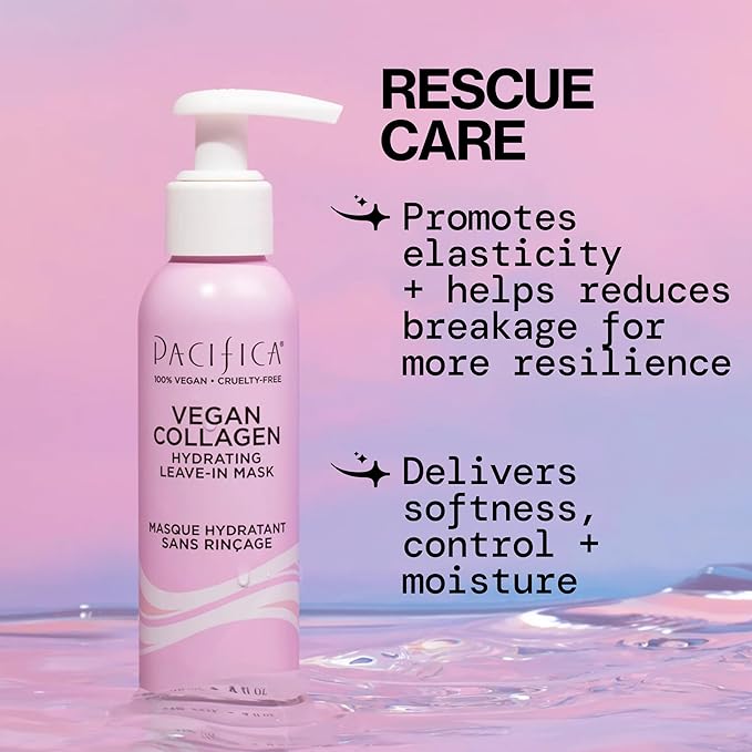 Pacifica Vegan Collagen Leave-In Repair Hair Mask – Leave-In Conditioner Treatment for Dry Damaged Hair, Hydrating Hair Repair Mask to Strengthen, Reduce Breakage & Split Ends Vegan & Cruelty-Free 4oz