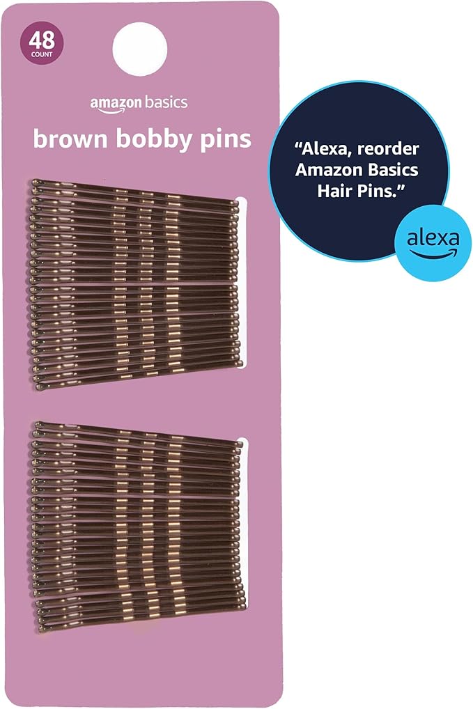 Amazon Basics Bobby Pins, Browth Hair Pins for all Hair types, 48 Count