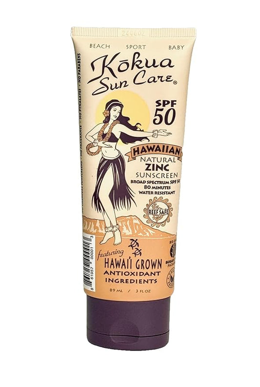 Kokua Sun Care SPF 50/80 Lotion Hawaiian Reef Safe Non Nano Zinc Oxide Sunscreen for Face & Body, Moisturizing Sun Protection Cream, Mineral Water Resistance, Cruelty Free, Natural Vegan Formula
