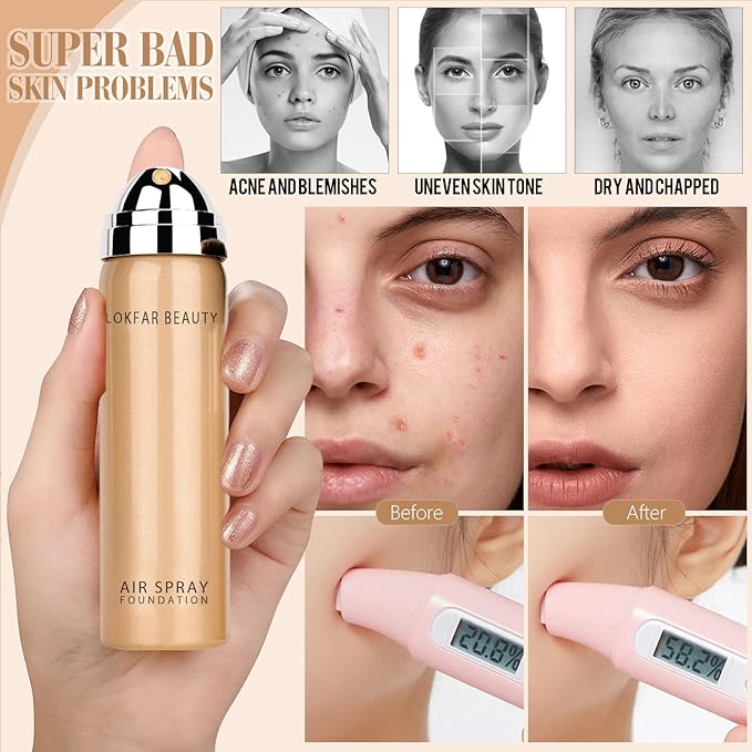 AirBrush Foundation Spray, Silky Mist Foundation Spray Makeup Set with Brush, Full Coverage Foundation for Smooth Radiant Finish, Formula Breathable Lightweight Hydrating | #04 Buff Beige