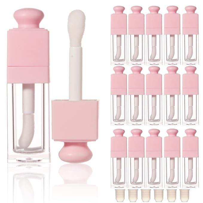 COSIDEA 18PCS Empty 8ML Square clear Lip Gloss Tube Silver big doe foot wand lipgloss tubes for Lip oil tint bottles container… (Pink)