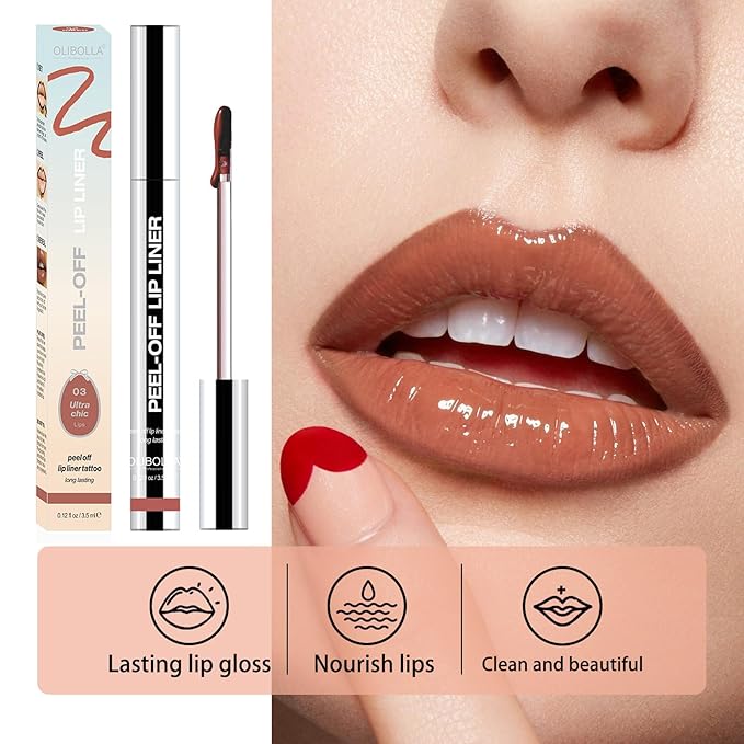 3 Colors Peel Off Lip Liner Lip Stain Tattoo Set, Removable Lip Liner Pencil Matte Finish Waterproof Transfer-proof Peel Off Lip Stick Highly Pigmented Color Lip Makeup