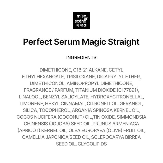 Mise En Scene Magic Straight Perfect Serum - Anti Frizz Hair Straightening Serum with heat protectant for straightener, hair tamer oil, Coconut Oil for Smooth, Silky, and Shiny Hair, 2.71 Fl Oz