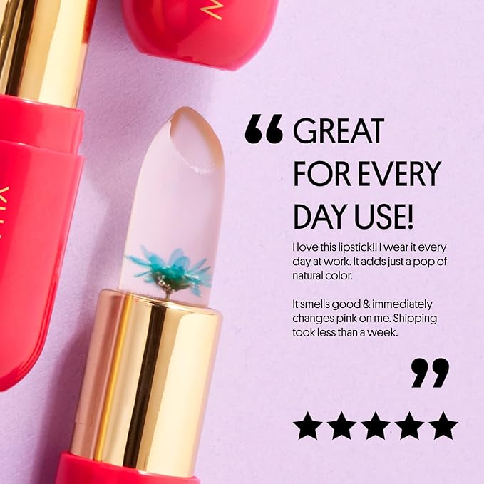 Winky Lux Flower Balm, pH Lip Balm, Color Changing Lipstick and Tinted Stain, Vegan & Cruelty Free Lip Balm, Hydrate & Plump, Sheer Pink Lipstick, Blue Flower