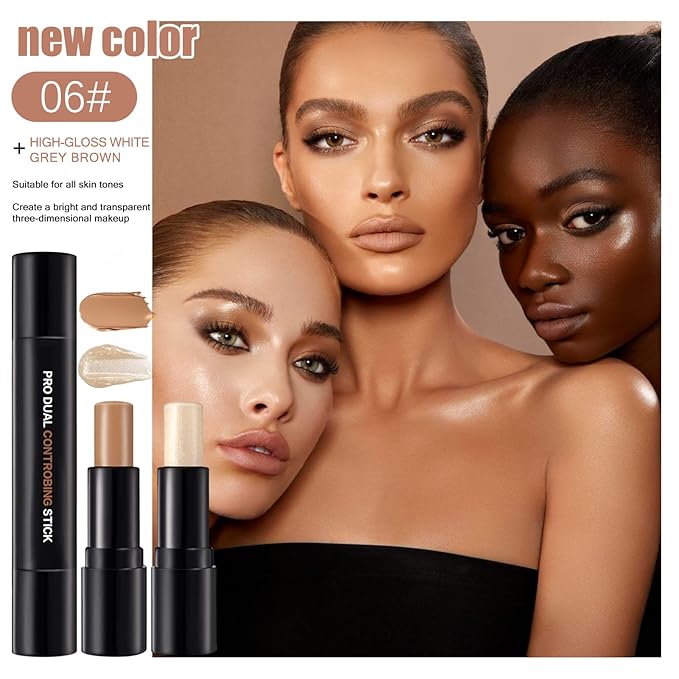 Double-End Contour Highlighter Stick, Contour Stick,Face Highlighter, Contour Makeup Contouring Sticks Cream Concealer (6)