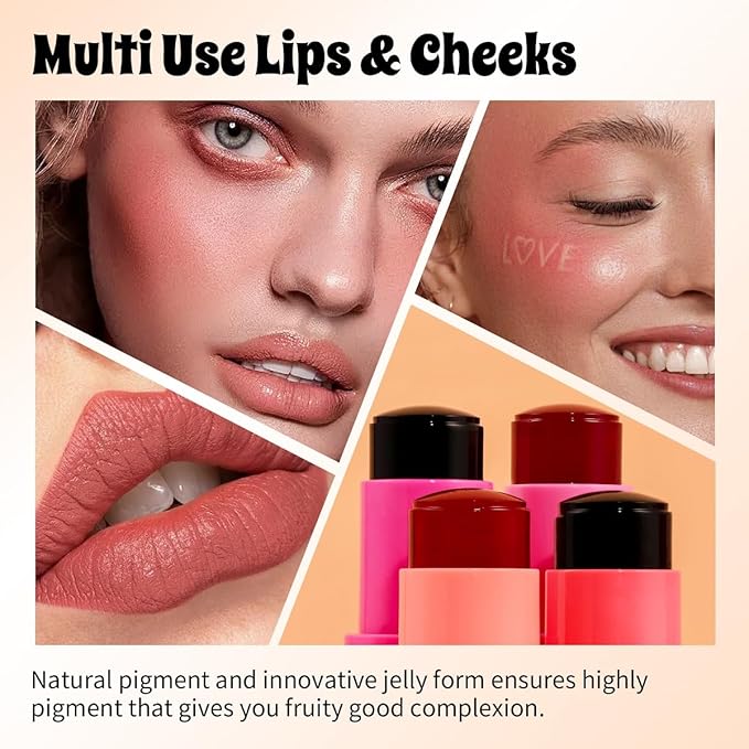 4 Pcs Milk Jelly Blush Stick,Buildable Watercolor Finish Free.（4 Color）