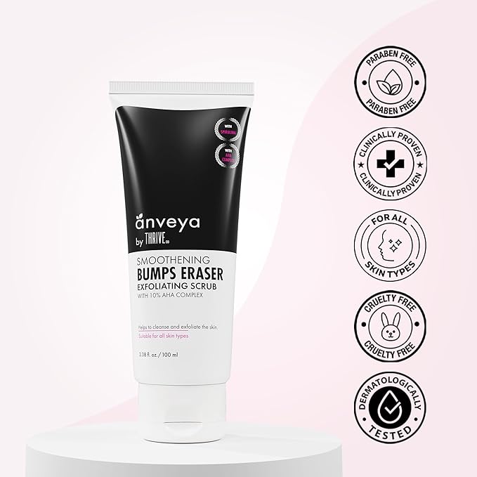 Anveya Smoothening Bumps Exfoliating Body Scrub For Bumpy & Dry Skin, Strawberry Legs, Keratosis Pilaris & Ingrown Hair | Glycolic Acid, Lactic Acid & Spirulina | For Men & Women | 100ml
