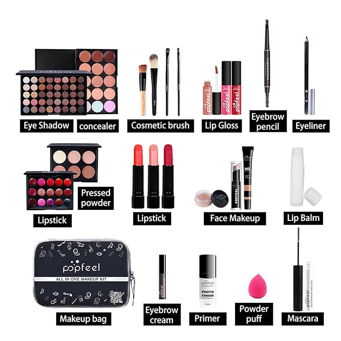 All-in-one Professional Makeup Set for Beginners, Cosmetic-Gift for Girl -Include Makeup Brush Set, Eyeshadow Palette, Powder puffs, Eyebrow Pencil, Mascara, Concealer, Lip Gloss Set -003