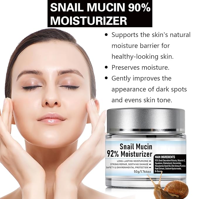 Snail Mucin 92% Moisturizer Daily Face Gel Cream, Hydrating Repair Face Gel Cream, Advanced Snail 92 All In One Cream for Dry & Sensitive Skin, All Skin Types 50g / 1.76oz