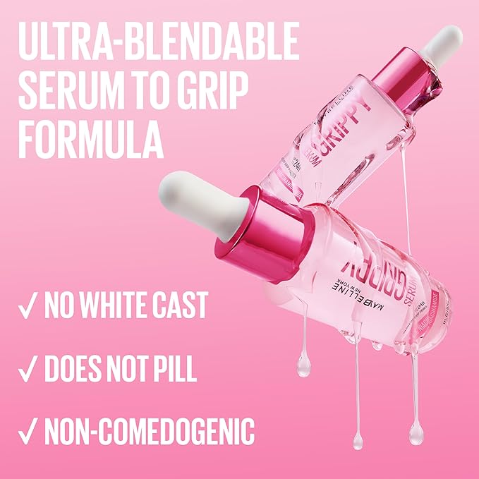Maybelline Grippy Serum Primer, Hydrating Makeup Primer with 2% Niacinamide For Up To 24HR Make Up Wear, Clear, 1 Count