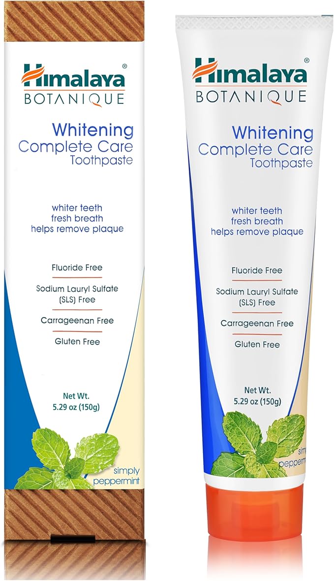 Himalaya Botanique Complete Care Whitening Toothpaste, Simply Peppermint, Fluoride Free for a Clean Mouth, Whiter Teeth and Fresh Breath, 5.29 oz, 2 Pack