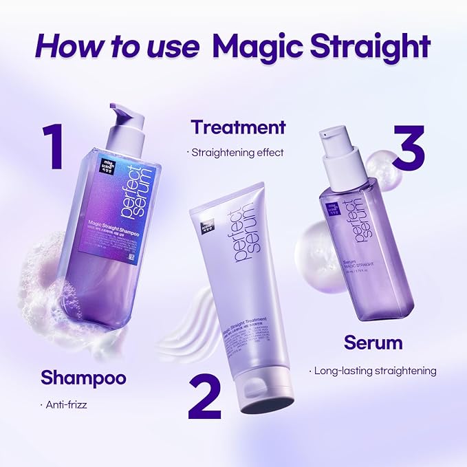 Mise En Scene Magic Straight Perfect Serum - Anti Frizz Hair Straightening Serum with heat protectant for straightener, hair tamer oil, Coconut Oil for Smooth, Silky, and Shiny Hair, 2.71 Fl Oz