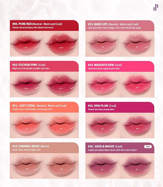 Heart Percent Dote On Mood Pure Glow Tint, Watery & Lightweight Moisturizing Lip Stain Long Lasting Liquid Lipstick 6.8g, #08. Plum Mauve