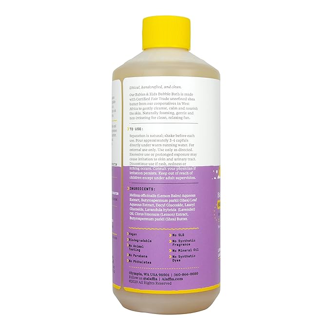 Alaffia Babies and Kids Bubble Bath, Gentle Bath Essentials for Delicate Skin, Plant-Based Formula, Paraben & Sulfate-Free, Vegan, with Long-Lasting Bubbles, Lemon Lavender, 2 Pack - 16 Fl Oz Ea