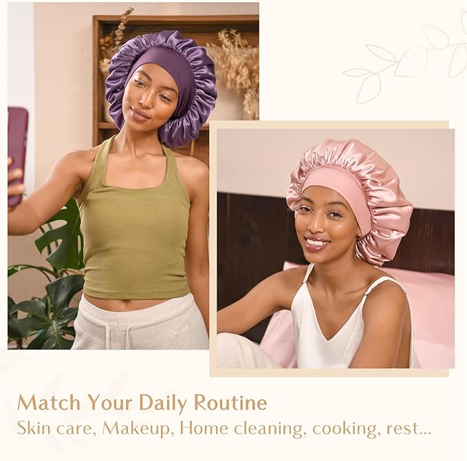 YANIBEST Silk Bonnet for Sleeping Women, Double Layer Hair Satin Bonnets with Elastic Band, Sleep Cap Curly Natural Hair