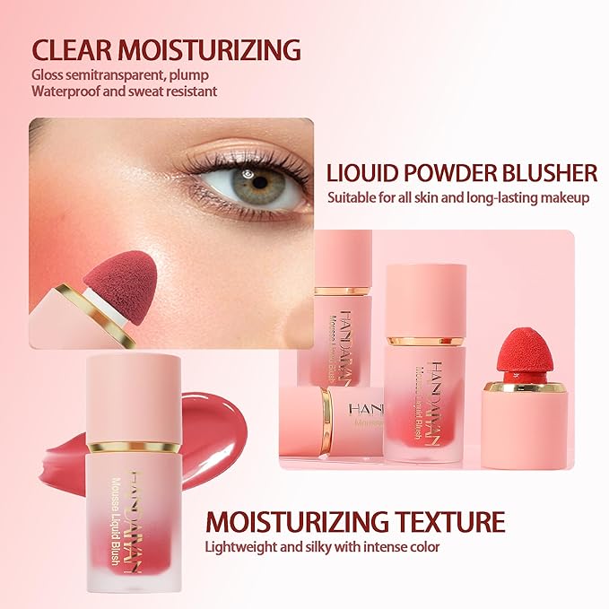 AKARY Mousse Liquid Blush, Soft Cream Makeup Blush, Cheek Tint(06#Mystery)
